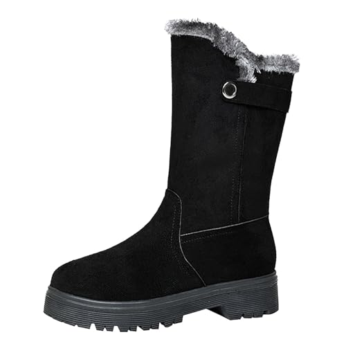 Gsheocm Stiefel Lammfell Gefüttert Damen - Damen Chelsea Boots Gefüttert Mode Herbst Cowboystiefel Warme Schneestiefel Mit Absatz Anti Rutsch Weihnachtsstiefel Reitstiefeletten Damen-Stiefel von Gsheocm