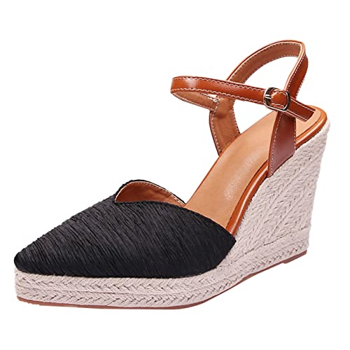 Gsheocm Zehentrenner Sandalen Damen Sommer Fischerschuhe Keilsandalen Damen Plateau High Heel Dicke Sohle Point Toe Espadrilles Sandale Femme Sportsandale von Gsheocm