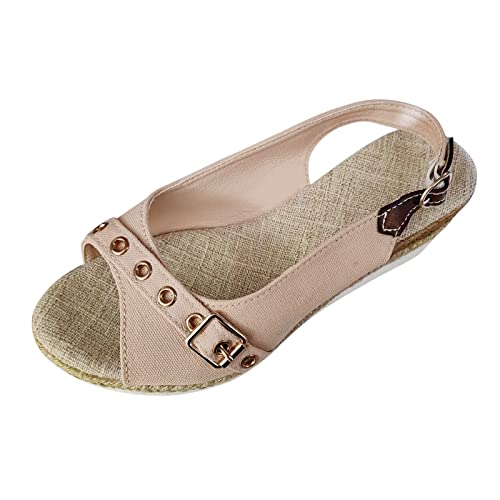 Keilabsatz Schuhe Damen, Sandalen Damen Sommer Elegant, Bequem Fashion Sandaletten Leichte Atmungsaktiv Plateausandalen Freizeit Klassische Strandsandalen Einfarbige Damensandalen von Gsheocm