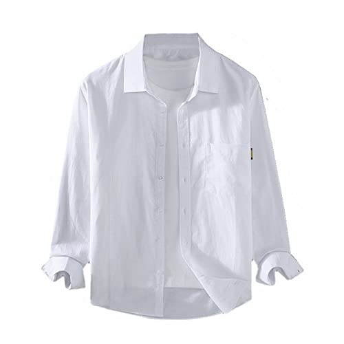 T Shirt Herren Herren-Langarmhemd mit Reverskragen aus Fester Baumwolle, weich und bequem Herren Stehkragen Hemd von Gsheocm