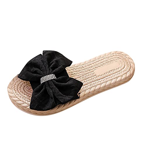 Wandersandalen Damen Mode Frühling und Sommer Damen Hausschuhe Espadrille Bogen Strass Flip Flops Strand Flachboden Stiletto-Sandalen von Gsheocm