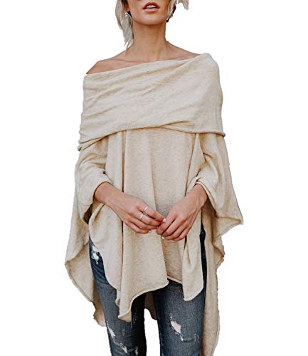 Poncho Damen Mode Pullover Schulter Große Größe Pullover Lose Pullover Tunika Herbst Winter Asymmetrische Top Unregelmäßige Ärmel Bluse von Gshy