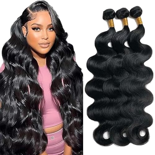 Gsoroel 24 26 28 Zoll Body Wave Bundles Human Hair Extension Unprocessed Menschliches Haar #1B Natural Black Brazilian Virgin Hair Minimal Shedding For Women 3 Bundles Total 300g von Gsoroel