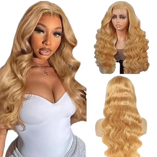 Gsoroel 24 Inch 13x6 HD Lace Front Wig Human Hair #27 Honey Blonde Color 150% Density Body Wave Lace Front Wig Human Hair Pre Plucked Glueless Wigs Echthaar Perücke for Women von Gsoroel