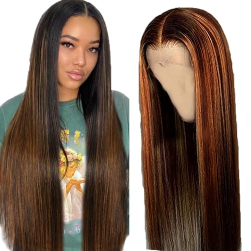 Gsoroel 26 inch Echthaar Perücke Schwarz Frauen 4x4 Transparente Spitze vorne Virgin Human Hair Wig P4/30 Ombre wig 4x4 Lace Front Wig Straight Human Hair Highlight von Gsoroel