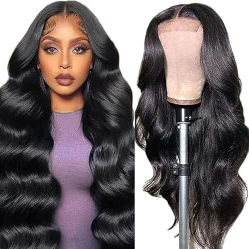 Gsoroel 4x1 Lace Front Human Hair Wig Body Wave Glueless Wig Swiss Lace 1B Natural Black Color 150% Density Brazilian Virgin Menschliches Haar Pre Plucked With Baby Hair For Women 32 Inch von Gsoroel
