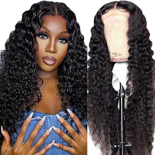 Gsoroel 4x1 Lace Front Human Hair Wig Deep Wave Glueless Wig Swiss Lace 1B Natural Black Color 150% Density Brazilian Virgin Menschliches Haar Pre Plucked With Baby Hair For Women 30 Inch von Gsoroel