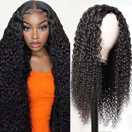 Gsoroel 4x1 Lace Front Human Hair Wig Kinky Curly Glueless Wig Swiss Lace 1B Natural Black Color 150% Density Brazilian Virgin Menschliches Haar Pre Plucked With Baby Hair For Women 22 Inch von Gsoroel