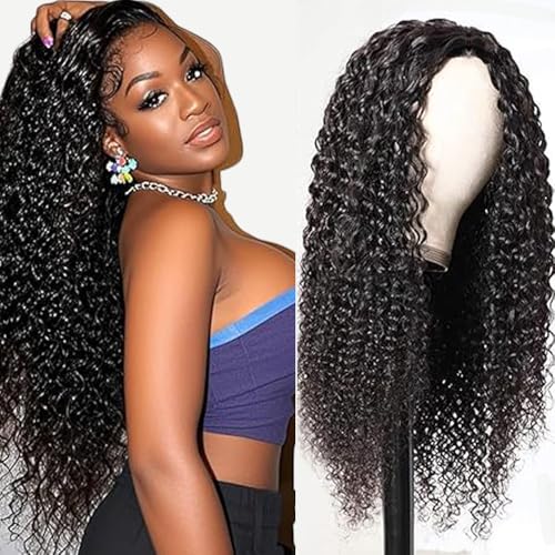 Gsoroel 4x1 Lace Front Human Hair Wig Kinky Curly Glueless Wig Swiss Lace 1B Natural Black Color 150% Density Brazilian Virgin Menschliches Haar Pre Plucked With Baby Hair For Women 28 Inch von Gsoroel