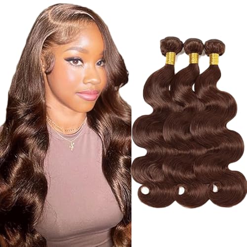 Gsoroel Body Wave Bundles Human Hair Extension 100% Unprocessed Menschliches Haar #4 Chocolate Brown Echthaar Perücke Brazilian Virgin Hair No Tangle For Women 3 Bundles Total 300g 24 26 28 Zoll von Gsoroel