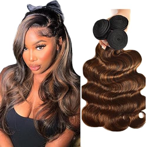 Gsoroel Body Wave Bundles Human Hair Extension 100% Unprocessed Menschliches Haar p4/30 Highlight Brown Echthaar Perücke Brazilian Virgin Hair No Tangle For Women 3 Bundles Total 300g 24 26 28 Zoll von Gsoroel