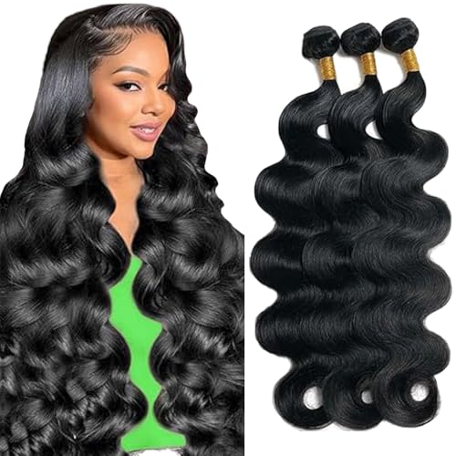 Gsoroel Body Wave Bundles Human Hair Extension Unprocessed Menschliches Haar 1B Natural Black Brazilian Virgin Hair Minimal Shedding For Women 3 Bundles Total 300g 26 28 30 Inch von Gsoroel