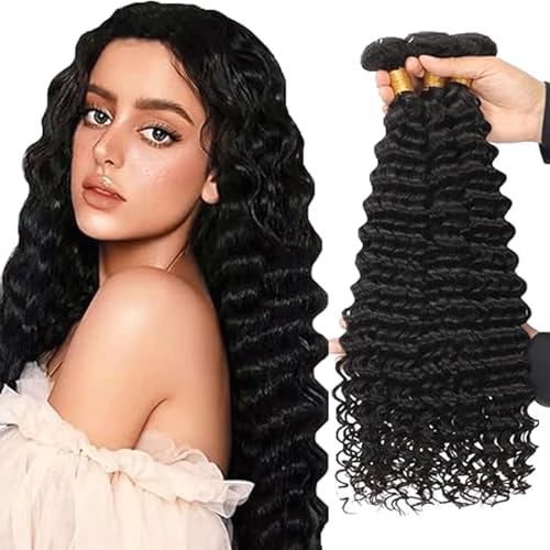 Gsoroel Deep Wave Bundles Human Hair Extension 100% Unprocessed Menschliches Haar 1B Natural Black Echthaar Perücke Brazilian Virgin Hair No Tangle For Women 3 Bundles Total 300g 14 16 18 Inch Gsoroel Deep Wave Bundles Human Hair Extension 100% Unprocessed Menschliches Haar 1B Natural Black Echthaar Perücke Brazilian Virgin Hair No Tangle For Women 3 Bundles Total 300g 14 16 18 Inch von Gsoroel