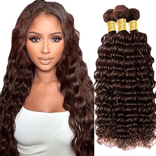 Gsoroel Deep Wave Bundles Human Hair Extension 100% Unprocessed Menschliches Haar #4 Chocolate Brown Echthaar Perücke Brazilian Virgin Hair No Tangle For Women 3 Bundles Total 300g 16 18 20 Zoll von Gsoroel