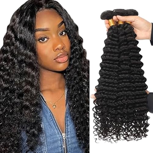 Gsoroel Deep Wave Bundles Human Hair Extension Unprocessed Menschliches Haar #1B Natural Black Brazilian Virgin Hair Minimal Shedding For Women 3 Bundles Total 300g 14 16 18 Inch Gsoroel Deep Wave Bundles Human Hair Extension Unprocessed Menschliches Haar #1B Natural Black Brazilian Virgin Hair Minimal Shedding For Women 3 Bundles Total 300g 14 16 18 Inch von Gsoroel