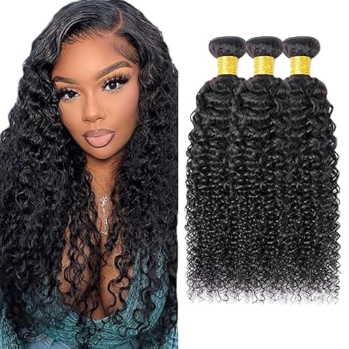 Gsoroel Kinky Curly Bundles Human Hair Extension 100% Unprocessed Menschliches Haar 1B Natural Black Echthaar Perücke Brazilian Virgin Hair No Tangle For Women 3 Bundles Total 300g 26 28 30 Inch von Gsoroel