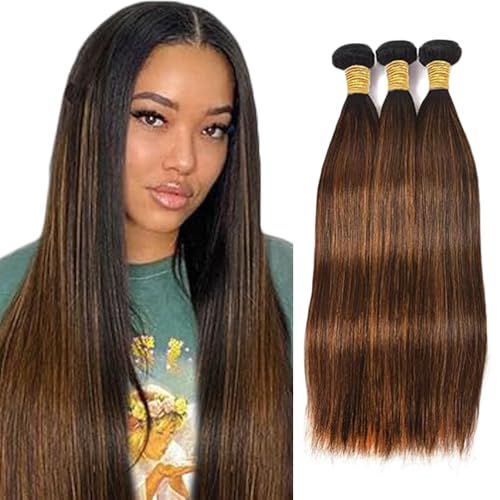 Gsoroel Straight Bundles Human Hair Extension 100% Unprocessed Menschliches Haar p4/30 Highlight Brown Echthaar Perücke Brazilian Virgin Hair No Tangle For Women 3 Bundles Total 300g 26 28 30 Inch von Gsoroel