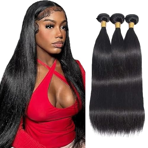 Gsoroel Straight Bundles Human Hair Extension Unprocessed Menschliches Haar 1B Natural Black Brazilian Virgin Hair Minimal Shedding For Women 3 Bundles Total 300g 20 22 24 Zoll von Gsoroel