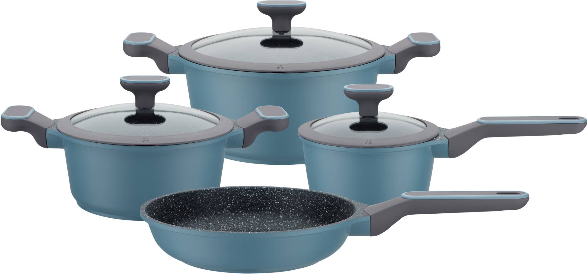 GSW Topf-Set "Blue Granit", Aluminiumguss, (Set, 7 tlg., Kochtopf 20/24 cm, 1 Stielkasserolle 16 cm, 1 Bratpfanne 24 cm) von GSW