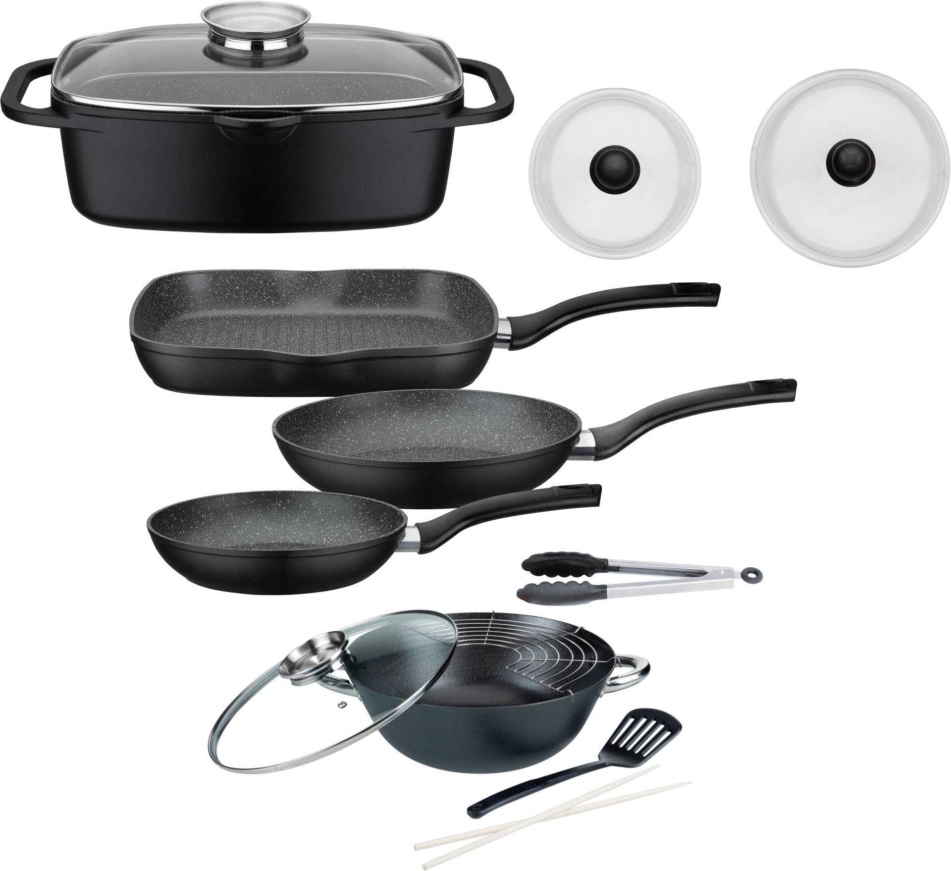 GSW Topf-Set "Gourmet", Aluminiumguss, (Set, 8 tlg., 3-tlg. Pfannen-Set, 2 Glasdeckel, 1 Bräter, 1 Wok, 1 Küchenzange) von GSW