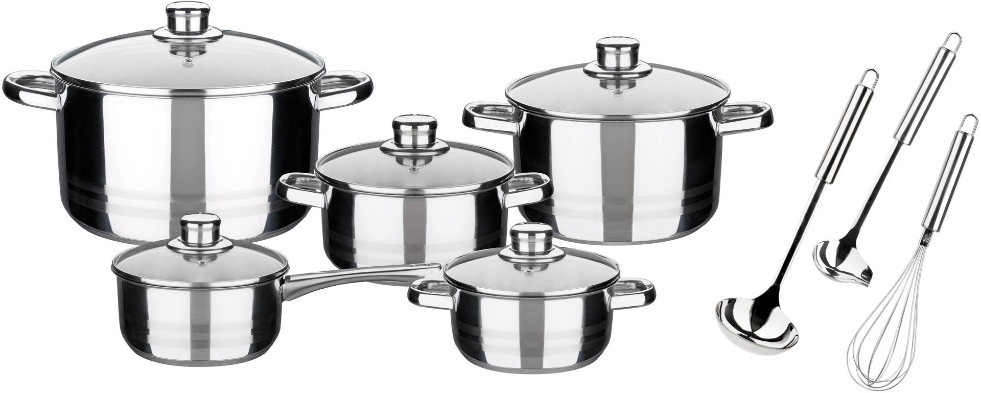 GSW Topf-Set "Helsinki", Edelstahl 18/8, (Set, 13 tlg., 1 Bratentopf Ø 16/20 cm, 1 Fleischtopf Ø 20/24 cm, 1 Stieltopf Ø 16 cm) von GSW