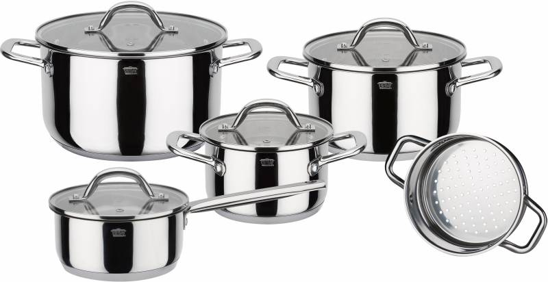 GSW Topf-Set "Meran" Set, je 1 Kochtopf 16/20/24 cm, 1 Stielkasserolle 16 cm, 9 Stk. tlg. Edelstahl 18/8 von GSW