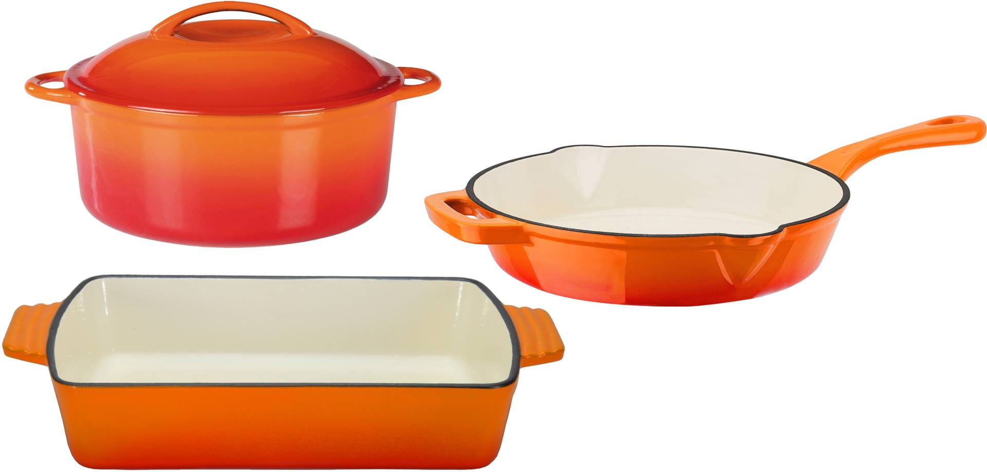 GSW Topf-Set "Orange Shadow", Gusseisen, (Set, 4 tlg., 1x Kochtopf Ø 24 cm, 1x Bratpfanne Ø 26 cm, 1 Auflaufform 35x 21 cm) von GSW