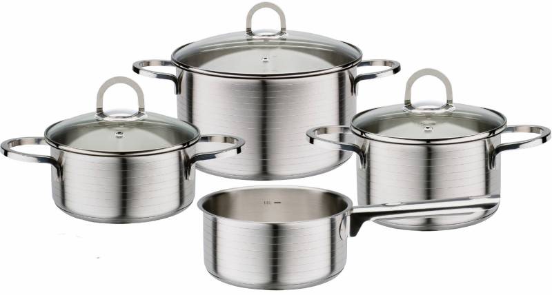 GSW Topf-Set "Rocca" Set, je 1 Fleischtopf Ø 16/20/24 cm, 1x Stieltopf Ø 16 cm, 7 Stk. tlg. Edelstahl 18/10 von GSW