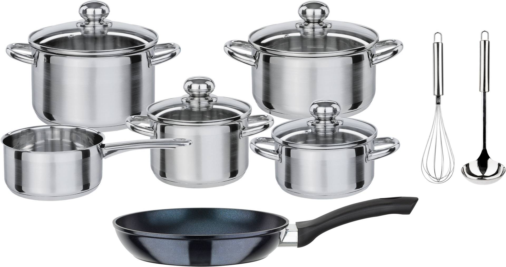 GSW Topf-Set "Silver Star", Edelstahl, (Set, 12 tlg., 1 je Braten- u. Fleischtopf 16/20cm, 1 Kasserolle 16cm, 1 Pfanne 20cm) von GSW