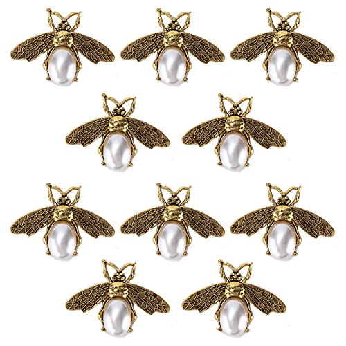10pcs Biene Brosche Stifte, niedliche Mehrzweck -Dekorationsstifte Kristalltier -Revers -Stift für Kleidung Schuhe Taschen Haarzubehör Accessoires (3,5 * 4,7 cm Goldbodenperlenbiene) von Gsycle