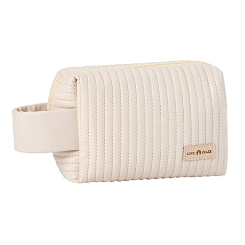 Große Make -up -Tasche mit Griff, große Kapazität weiche Leder -Sachen Tasche Hautpflege -Taschen süße Toilettenbeutel Taschen Organizer -Beutel für Heimreisen (Beige) von Gsycle