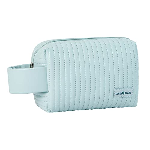 Große Make -up -Tasche mit Griff, große Kapazität weiche Leder -Sachen Tasche Hautpflege -Taschen süße Toilettenbeutel Taschen Organizer -Beutel für Heimreisen (Hellblau) von Gsycle