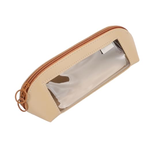 Lederstiftetasche, niedliche sichtbare Großkapazität Ästhetik großer Bleistiftbeutel Kleiner Make -up -Tasche für Geldbörse Lederstiftbeutel für Schulbüro Frau Mann Mann (Khaki) von Gsycle