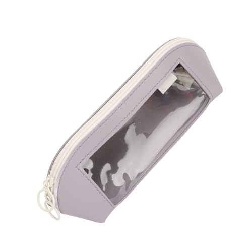 Lederstiftetasche, niedliche sichtbare Großkapazität Ästhetik großer Bleistiftbeutel Kleiner Make -up -Tasche für Geldbörse Lederstiftbeutel für Schulbüro Frau Mann Mann (Lila) von Gsycle