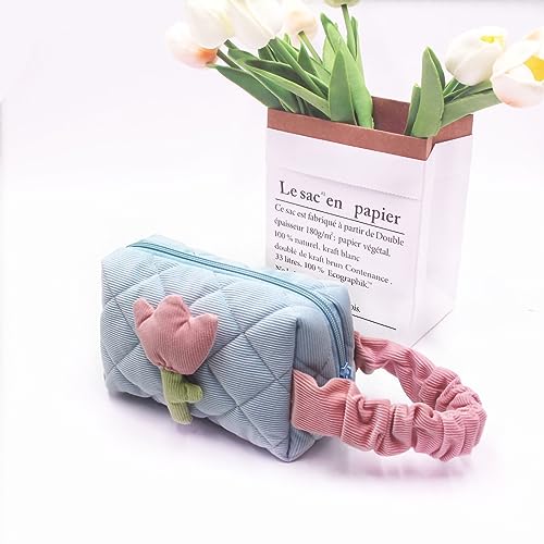 Kosmetikbeutel, Cord -Tulpe große Kapazität Toilettenstraße Aufbewahrungsbeutel Make -up -Beutel -Reiseorganisator für Frauen Mädchen Reisen Essentials (Light Blue Small) von Gsycle