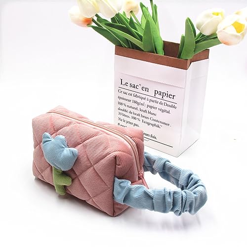 Kosmetikbeutel, Cord -Tulpe große Kapazität Toilettenstraße Aufbewahrungsbeutel Make -up -Beutel -Reiseorganisator für Frauen Mädchen Reisen Essentials (Pink Small) von Gsycle