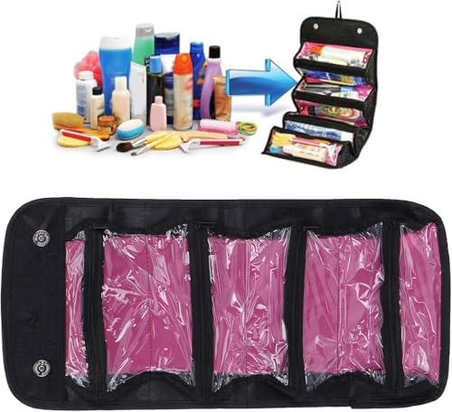 Tragbare aufrollbare Make-up-Tasche, multifunktionale, verstellbare Kosmetiktasche, Kulturbeutel, Reise-Organizer für Damen und Herren, zur Aufbewahrung von Kosmetika (Red) von Gsycle