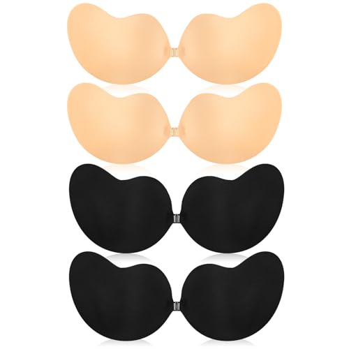 Klebe BH Push Up,4 Stück Rückenfrei Trägerlos BH ohne träger Klebe-BHS große Brust Wiederverwendbare Unsichtbar Haut Freundlich Sticky Strapless Bra für kleine brüste Brautkleid Damen Kleid(A-B) von Gtuzkheu