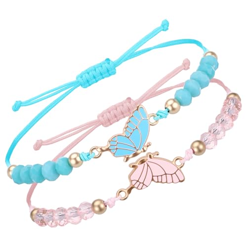 Gtziqa 2 Stück Freundschaftsbänder, Schmetterling Armband Freundschaft Handgefertigte Charm Armband Mädchen Verstellbares BFF-Armbänder für Beste Freunde, Paare, Schmuckgeschenke (Rosa, Blau) von Gtziqa