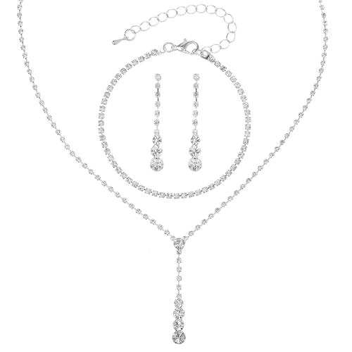 Gtziqa Kristall Schmucksets für Damen, Brautschmuck Set Strass Hochzeit Schmucksets Silber Schmuck Damen für Frauen Braut Brautjungfer Hochzeit Party Abschlussball Kostüm-Zubehör von Gtziqa