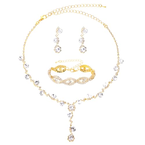 Gtziqa Schmucksets für Damen, Brautschmuck Set Gold Hochzeit Schmuck Damen Kristall Halskette Ohrringe Armbänder Set für Bräute Bridemaid Party Prom Kostüm Zubehör von Gtziqa