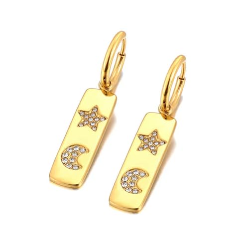 Edelstahl Strass Stern Mond Creolen Ohrringe für Frauen Partyschmuck von Gu Feng