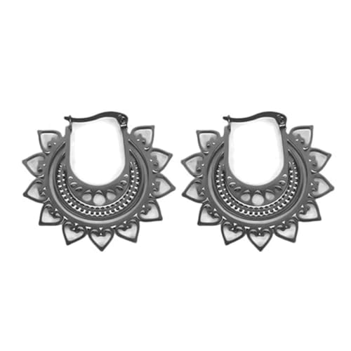 Ethnische Mandala Lotus Blume Creolen Ohrringe Edelstahl Ohrring Bohemia Hochzeitsschmuck von Gu Feng