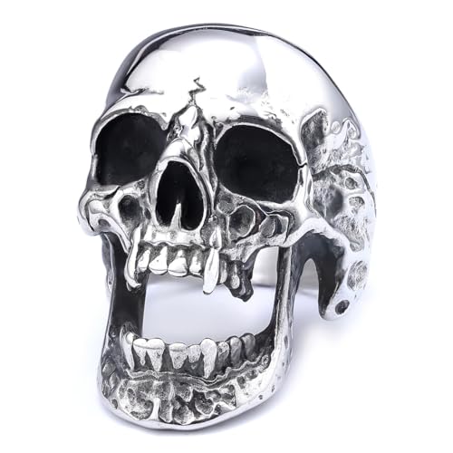 Gothic Vampir Totenkopf Ring Schwerer Totenkopf Herren Edelstahl Biker Ringe Punk Motorradfahrer Schmuck Geschenk von Gu Feng
