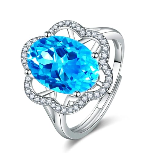 Gu Feng Blütenform Zirkonring blau gefärbter Edelstein floral Offener Ring von Gu Feng