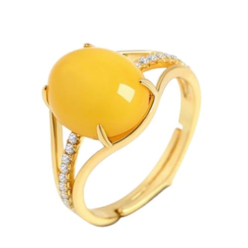 Ethnischer eingelegter Bernsteinring mit offenem Ring Vintage Bienenwachsring von Gu Feng