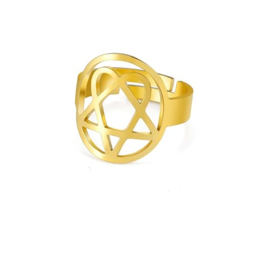 Gu Feng Heartagram Star Ring Frauen Edelstahl Gold Farbe Verstellbare Fingerringe Vintage Herz Fünfeckiger geometrischer Schmuck von Gu Feng