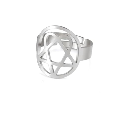 Gu Feng Heartagram Star Ring Frauen Edelstahl Gold Farbe Verstellbare Fingerringe Vintage Herz Fünfeckiger geometrischer Schmuck von Gu Feng