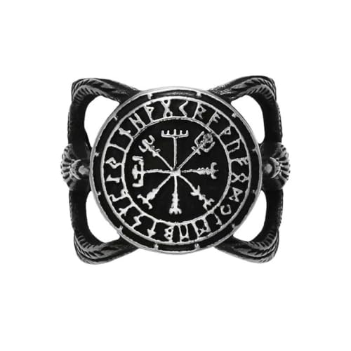 Nordic Viking Kompass Titan Stahl Offener Ring Vintage Edelstahl Krähe Hand Schmuck von Gu Feng