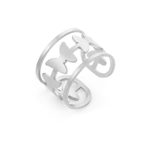 Offener Ring 18K Gold Stilvoller eleganter Skelett Schmetterling Edelstahl Ring von Gu Feng